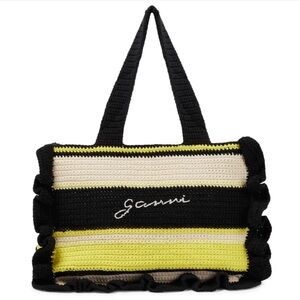 Ganni Frill Trimmed Crochet Tote Bag